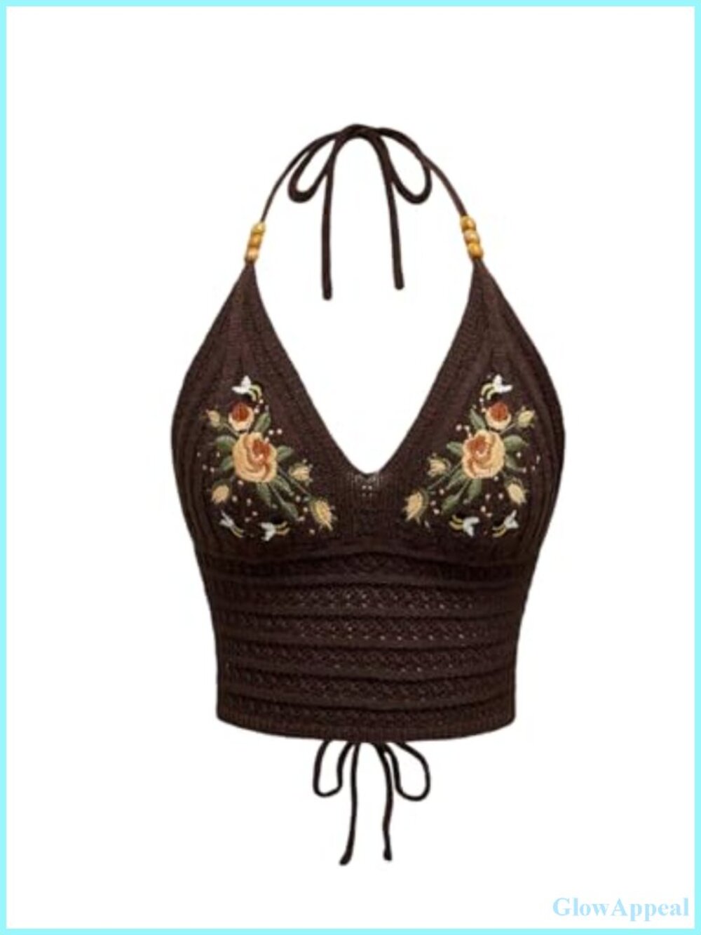 Y2k Crochet Halter Top Boho Gothic Cowgirl Tank with Beaded Embroidery